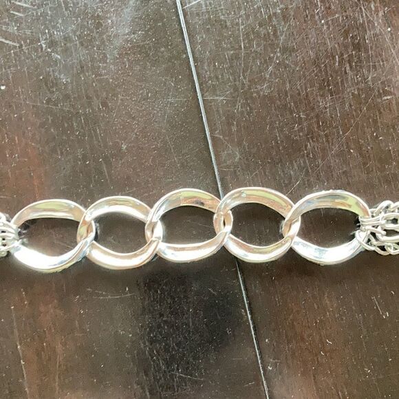 Vintage Chunky Silver statement necklace Rhinestone choker chain adjustable 17.5 - Picture 7 of 11